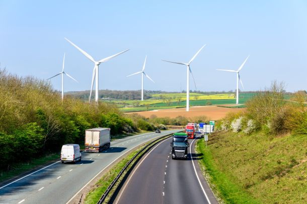 wind turbines against uk road